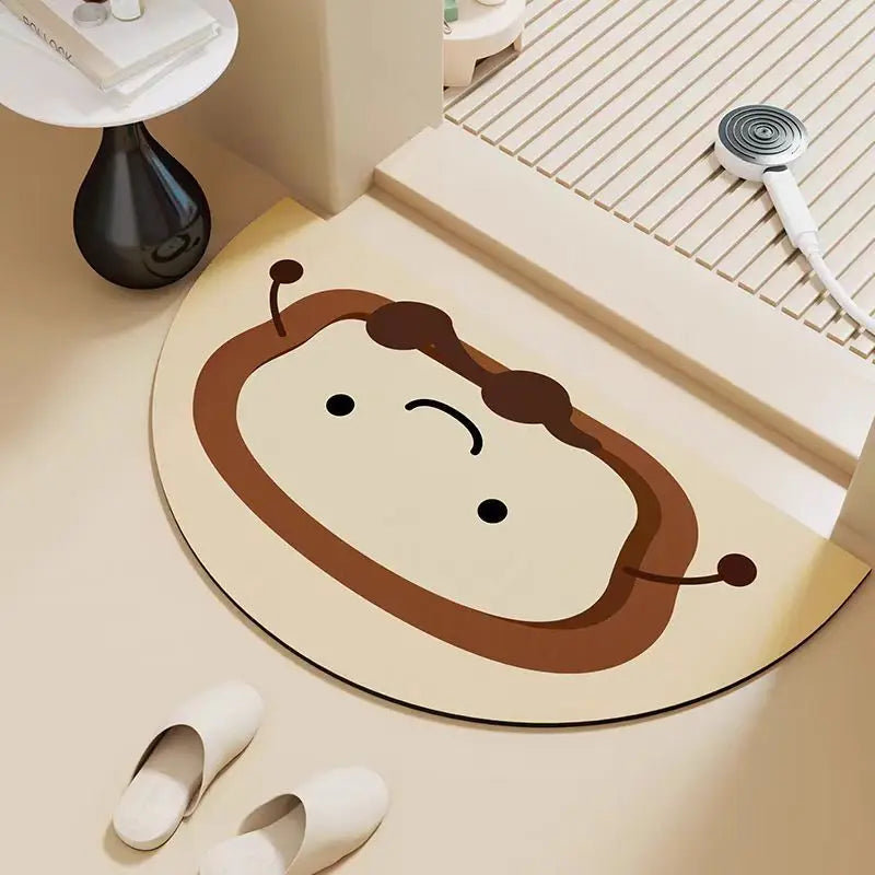 Half circular bathroom floor mat, diatomaceous earth absorbent mat, quick drying carpet, anti slip floor mat for bathroom