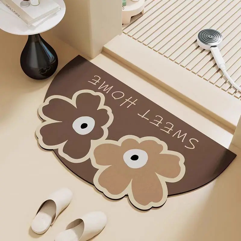Half circular bathroom floor mat, diatomaceous earth absorbent mat, quick drying carpet, anti slip floor mat for bathroom
