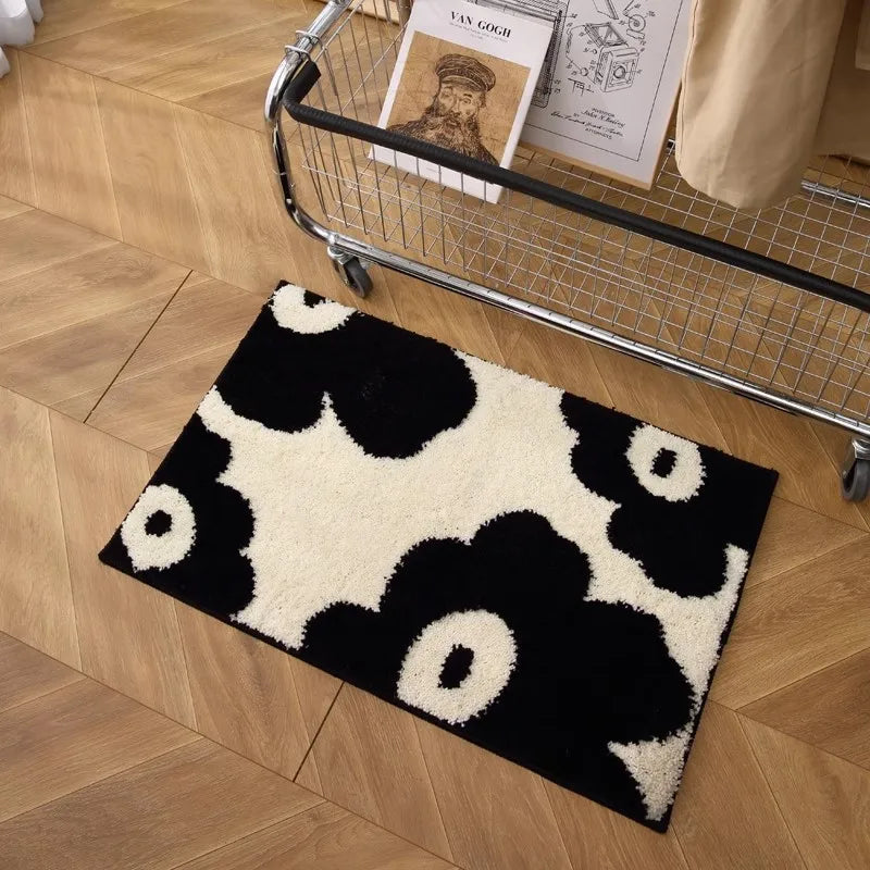 Bathroom Modern Rugs Non-Slip Black with White Mats Funny Heart Design Washable Bath Rugs Microfiber 욕실 소품 세트  גומי למקלחת רצפה