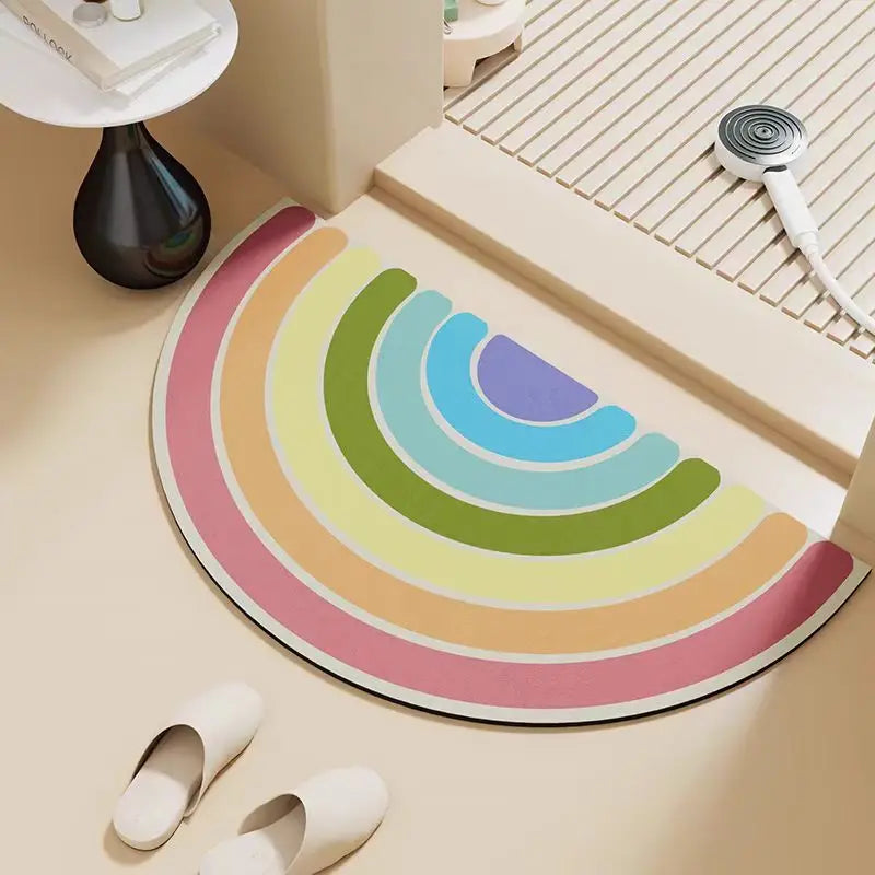 Half circular bathroom floor mat, diatomaceous earth absorbent mat, quick drying carpet, anti slip floor mat for bathroom