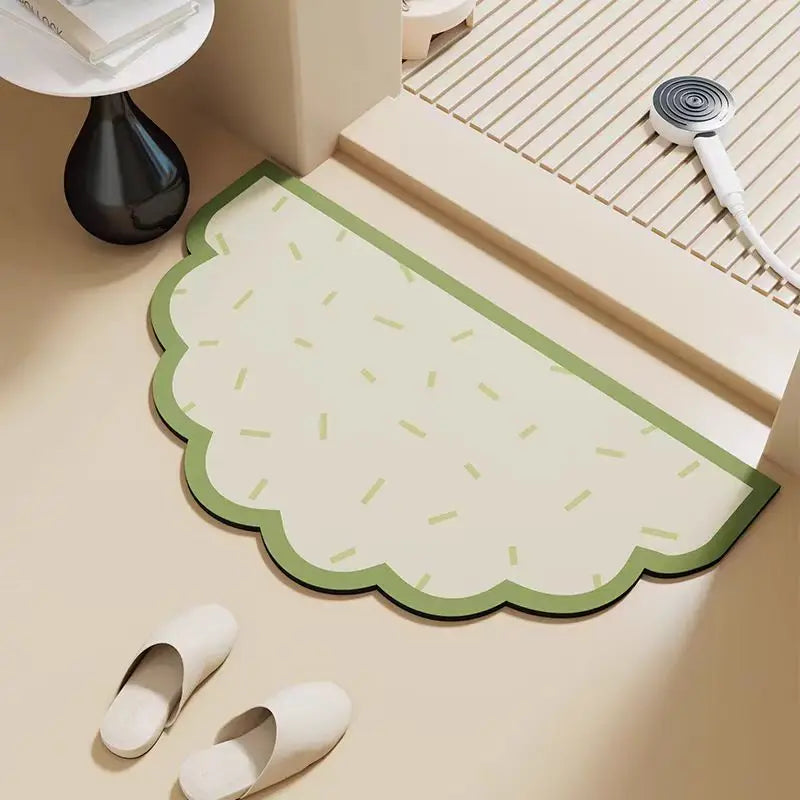 Half circular bathroom floor mat, diatomaceous earth absorbent mat, quick drying carpet, anti slip floor mat for bathroom
